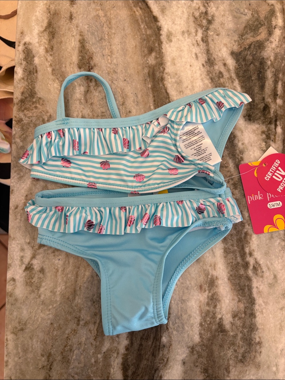 Pink Platinum Light Blue & Pink Ruffle Girls' Two-Piece Swim Set